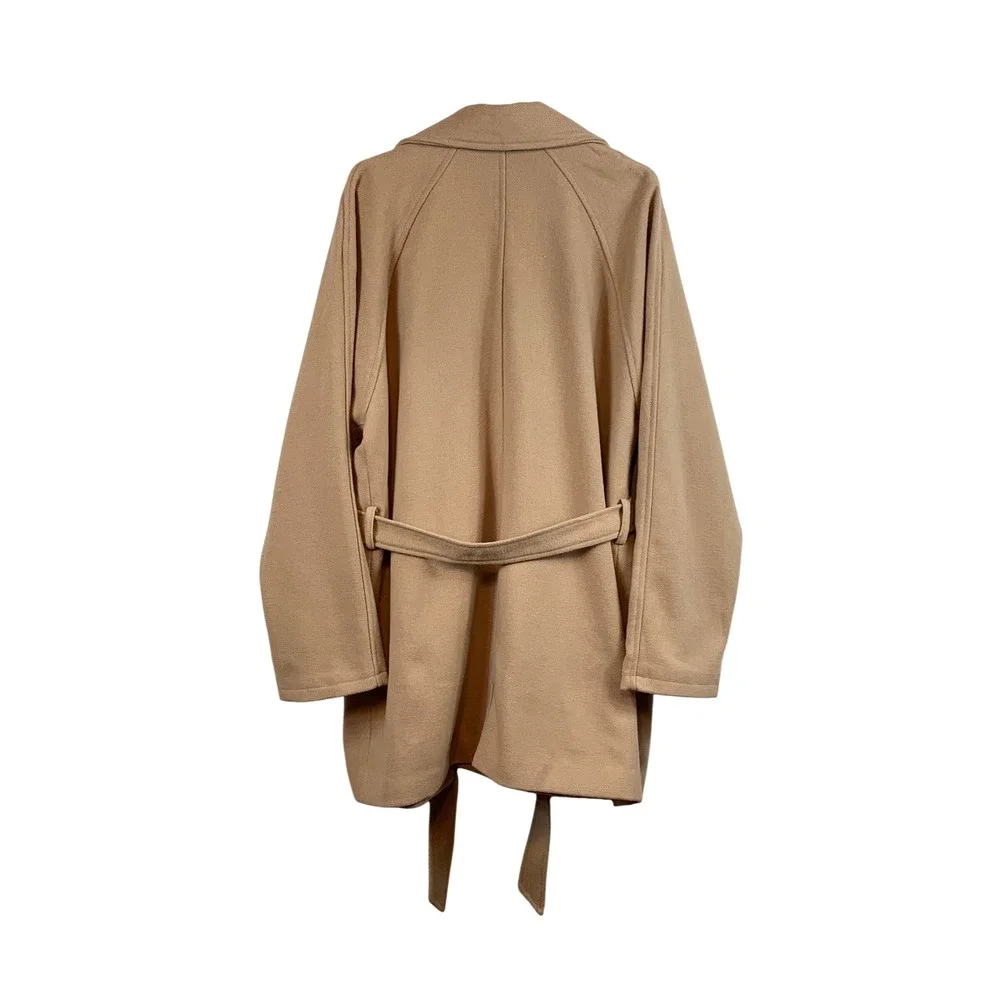 H&M Divided Camel Tan Belted Wrap Coat Notched Lapel XL NEW